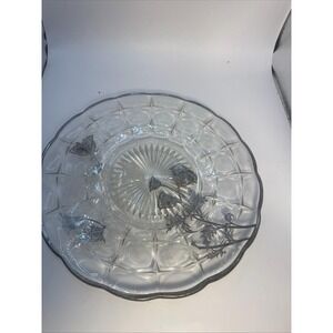 Vintage Silver Overlay Platter Round w Floral Overlay 11 Inch